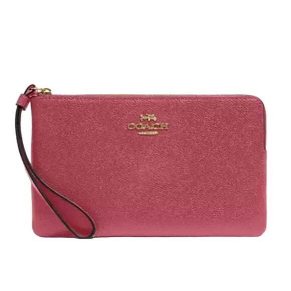 COACH LARGE CORNER ZIP WRISTLET WALLET IN PINK STRAWBERRY HAZE - Picture 1 of 4